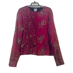 Chicos 2 Fuchsia Top Jacket Shracket Beaded Size L GUC
